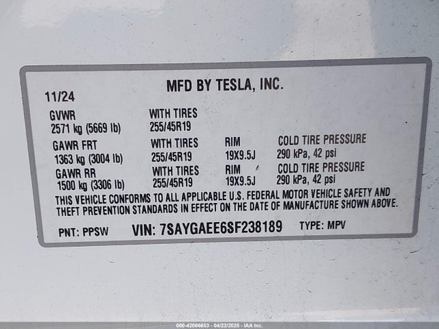 2025 TESLA MODEL Y 7SAYGAEE6SF238189 Photo 8