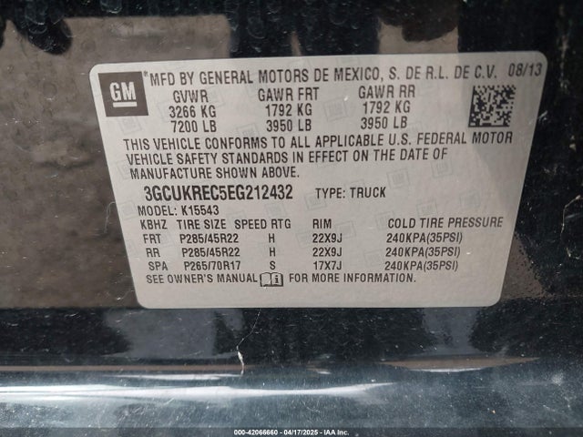 3GCUKREC5EG212432 Chevrolet Silverado 1500 2lt
