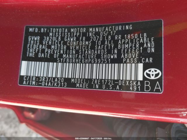 5YFBURHE6HP699251 Toyota Corolla Xse