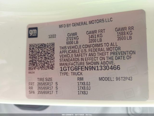 1GTG6FEN9N1330466 GMC Canyon 4wd  Short Box At4 - Leather