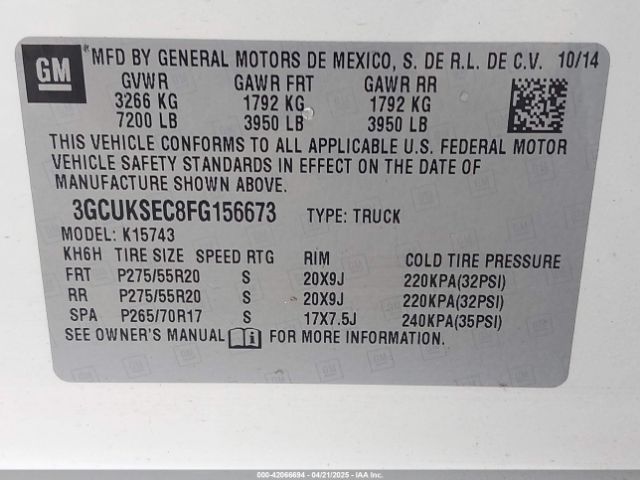 3GCUKSEC8FG156673 Chevrolet Silverado 1500 2lz