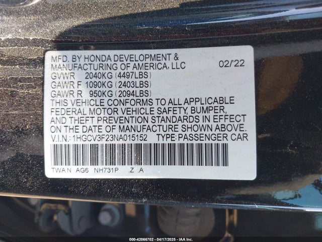 1HGCV3F23NA015152 Honda lfb2
