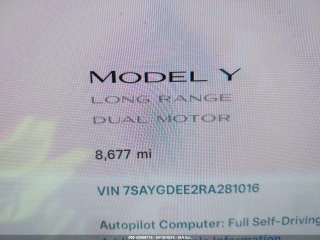 7SAYGDEE2RA281016 Tesla Model Y