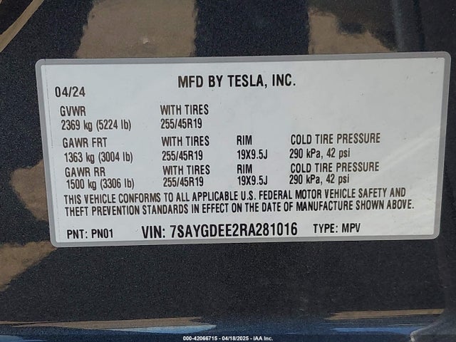 2024 TESLA MODEL Y 7SAYGDEE2RA281016 Photo 8
