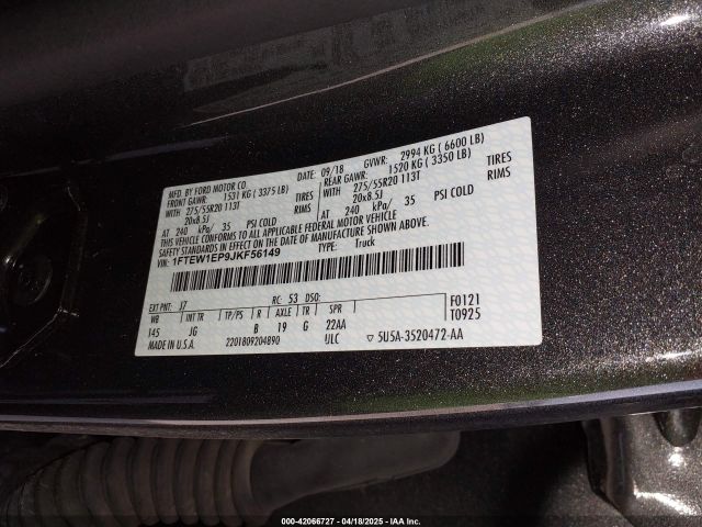 1FTEW1EP9JKF56149 Ford F-150 Xl