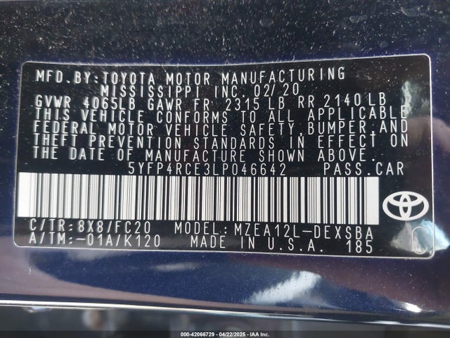 5YFP4RCE3LP046642 Toyota COROLLA SE