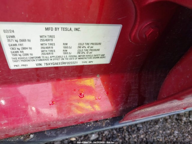 2024 TESLA MODEL Y 7SAYGAEE0RF022221 Photo 8