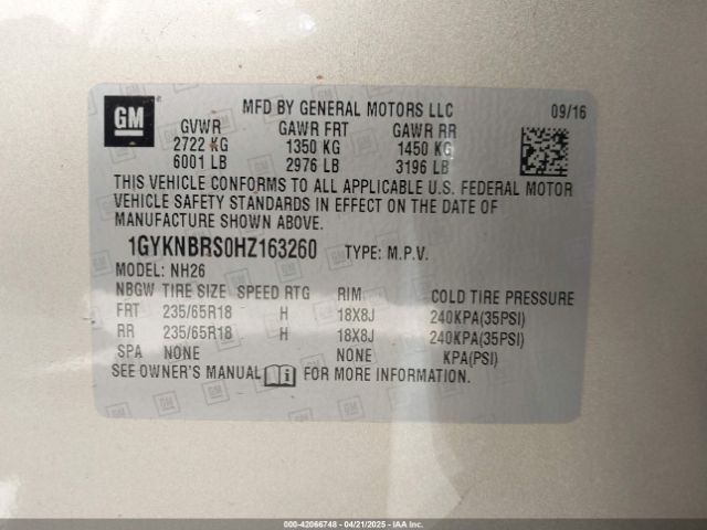 1GYKNBRS0HZ163260 Cadillac XT5 LUXURY