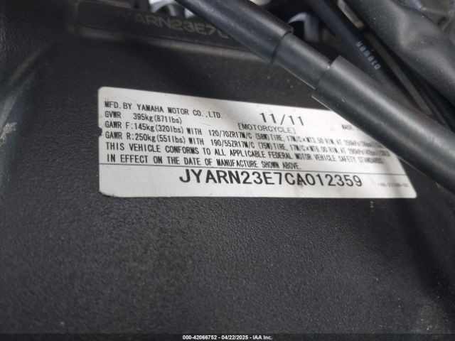 2012 YAMAHA YZFR1 JYARN23E7CA012359 Photo 9