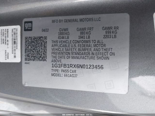 1G1FB1RX6N0123456 Chevrolet Camaro Rwd  1lt