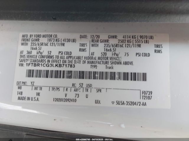 1FTBR1CG3LKB71783 Ford Transit-250