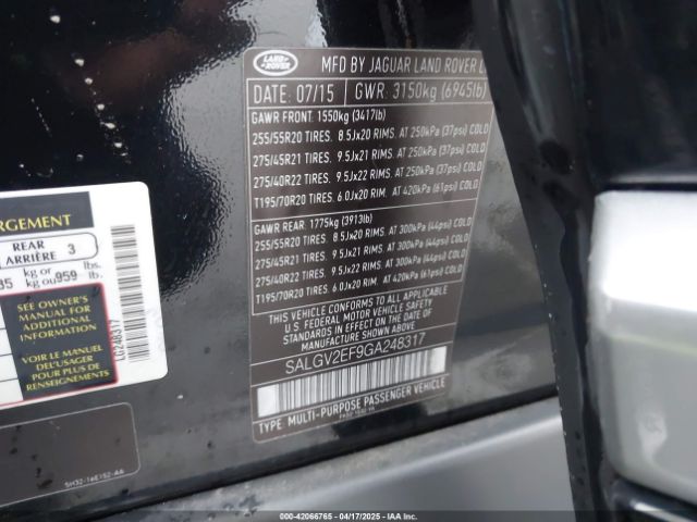 SALGV2EF9GA248317 Land Rover Range Rover 5.0l V8 Supercharged Autobiography