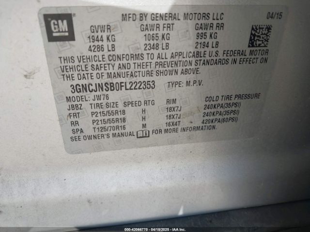 3GNCJNSB0FL222353 Chevrolet TRAX LTZ