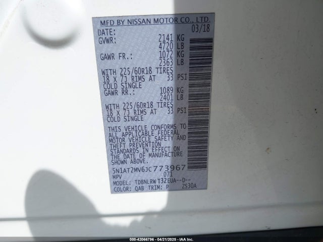 5N1AT2MV6JC773967 Nissan Rogue Sl