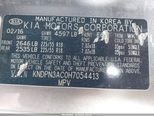 KNDPN3AC0H7054413 KIA Sportage Ex