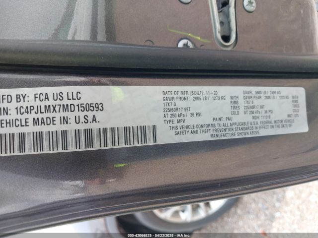 1C4PJLMX7MD150593 Jeep Cherokee Latitude Lux Fwd