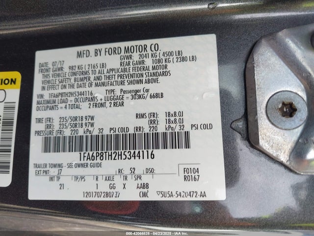 1FA6P8TH2H5344116 Ford Mustang Ecoboost