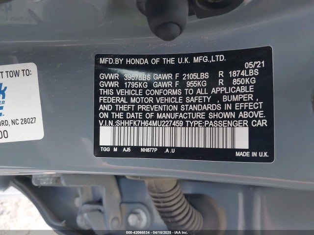 SHHFK7H64MU227459 Honda CIVIC EX