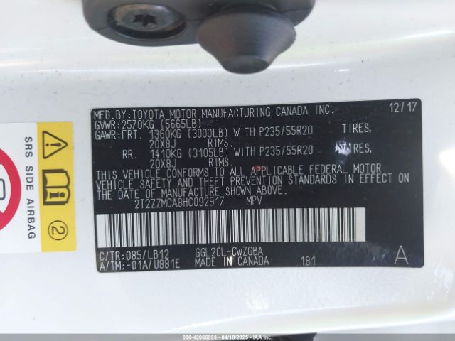 2T2ZZMCA8HC092917 Lexus RX 350