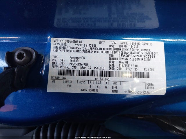 1FADP3K29JL205898 Ford FOCUS SE