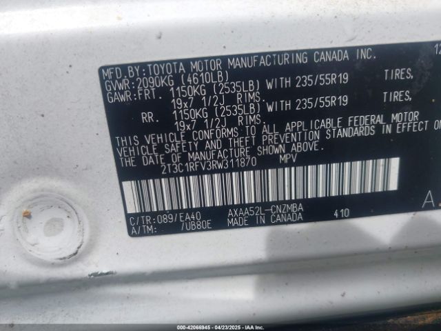 2T3C1RFV3RW311870 Toyota Rav4 Xle Premium