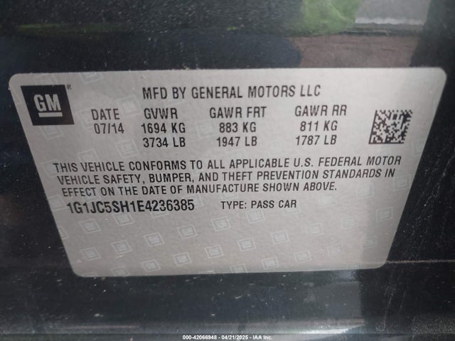 1G1JC5SH1E4236385 Chevrolet Sonic Lt Auto