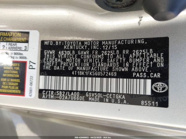 4T1BK1FK5GU572469 Toyota 2gr-fe