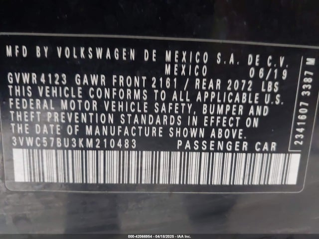 3VWC57BU3KM210483 Volkswagen 1.4 tsi