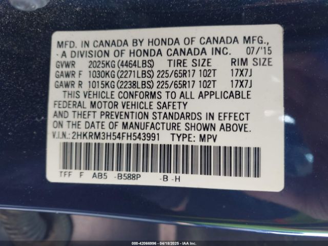 2HKRM3H54FH543991 Honda CR-V EX
