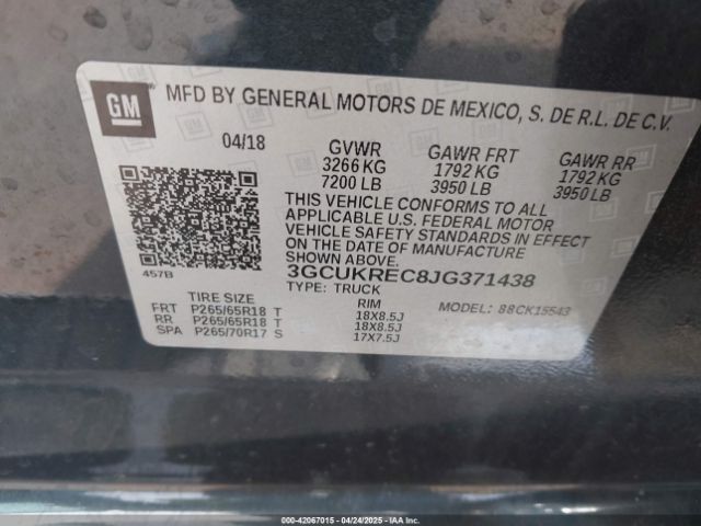 3GCUKREC8JG371438 Chevrolet l83 - sidi: spark ignited direct injection, vvt: variable valve timing, afm, e85 max, alum