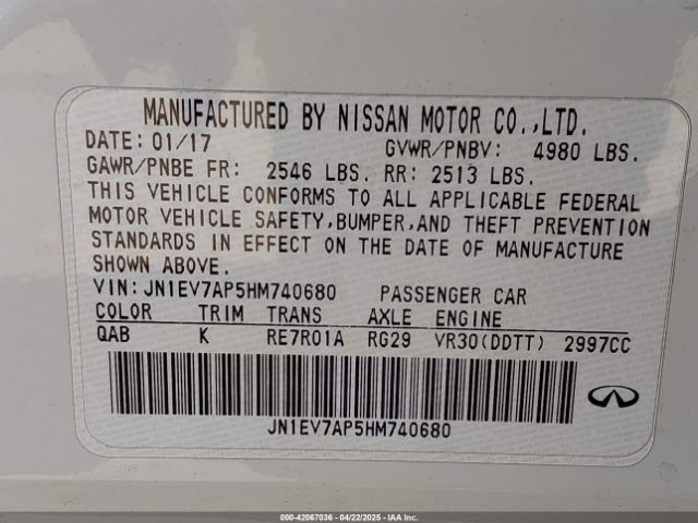 JN1EV7AP5HM740680 Infiniti Q50 3.0t Premium