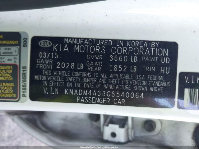 KNADM4A33G6540064 KIA RIO LX