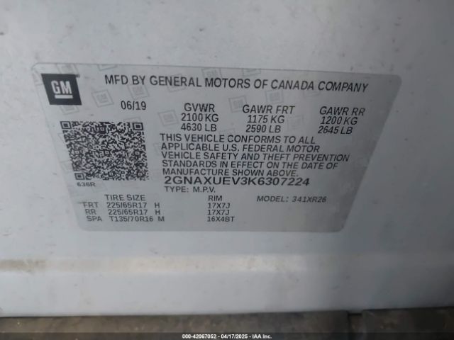 2019 CHEVROLET EQUINOX 2GNAXUEV3K6307224 Photo 8