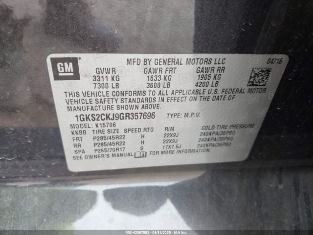 1GKS2CKJ9GR357696 GMC YUKON DENALI