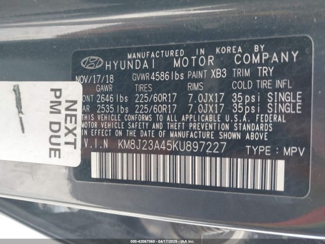 KM8J23A45KU897227 Hyundai TUCSON SE