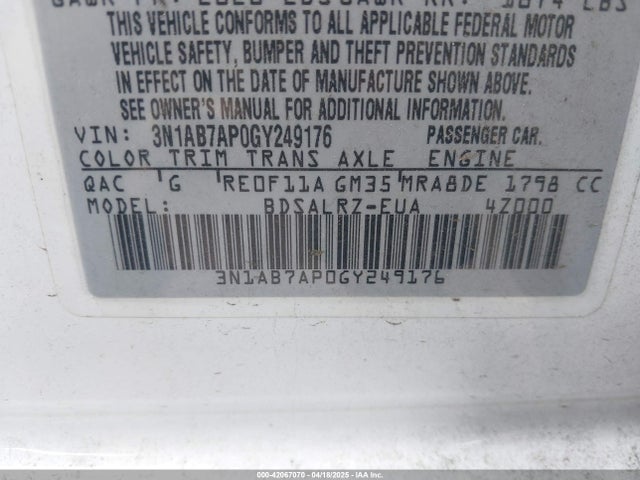 3N1AB7AP0GY249176 Nissan SENTRA SR