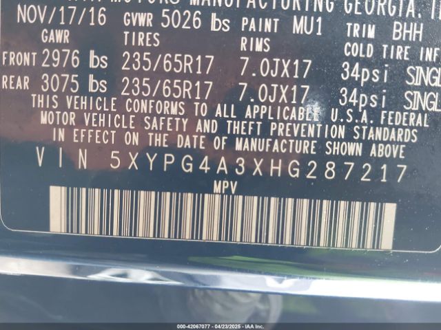 5XYPG4A3XHG287217 KIA Sorento 2.4l Lx