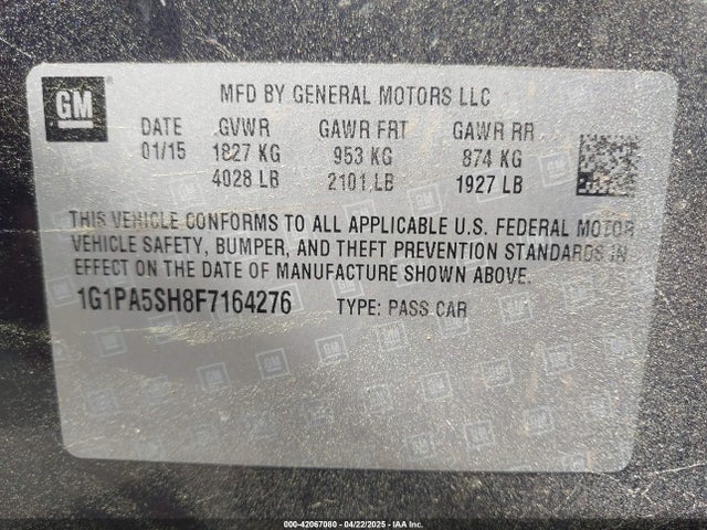 1G1PA5SH8F7164276 Chevrolet Cruze Ls Auto