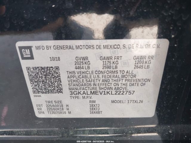 3GKALMEV1KL222757 GMC Terrain Sle
