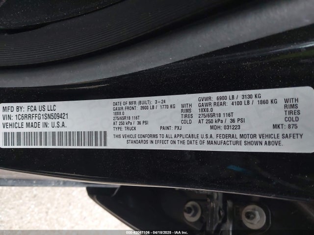 1C6RRFFG1SN509421 RAM 1500