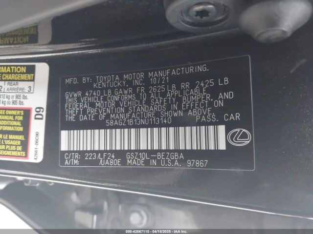 58AGZ1B13NU113140 Lexus Es 350 F Sport