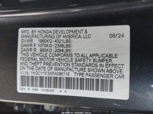1HGCY1F3XRA086116 Honda ACCORD EX