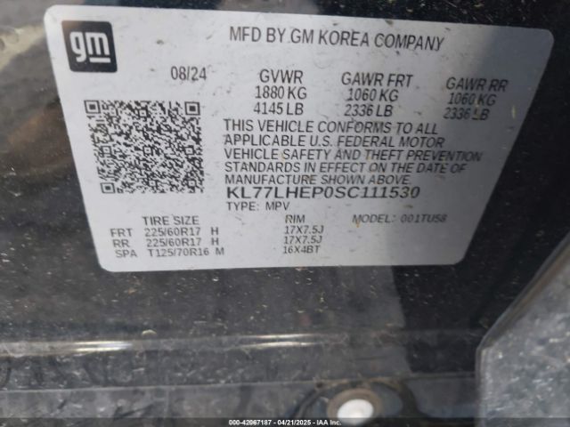 KL77LHEP0SC111530 Chevrolet Trax Fwd Lt