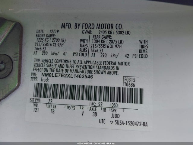 Ford Transit Connect Xl Cargo Van 2020 NM0LE7E2XL1462546 Image 9