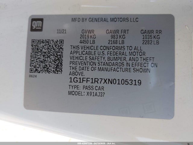 1G1FF1R7XN0105319 Chevrolet Camaro Rwd  Lt1