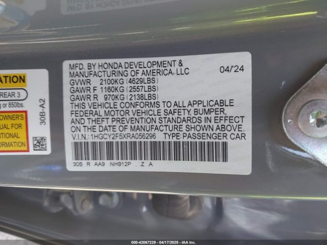 1HGCY2F5XRA056296 Honda lfc5