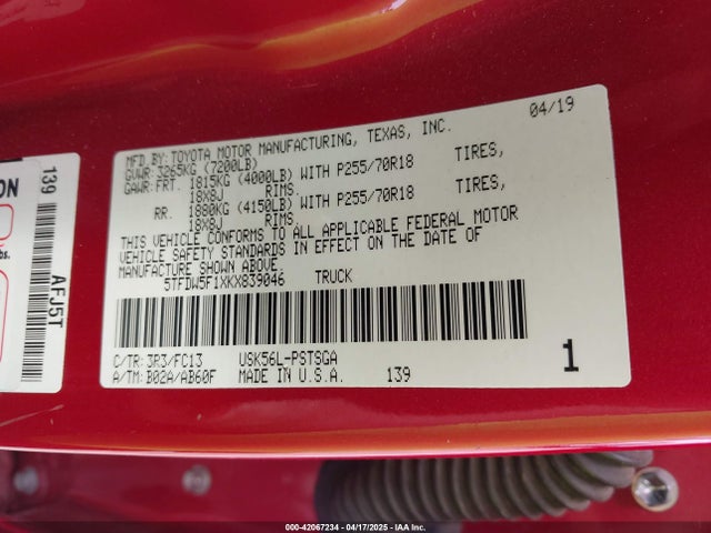 5TFDW5F1XKX839046 Toyota 3ur-fbe