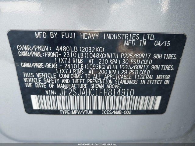 JF2SJAHC1FH814910 Subaru Forester 2.5i Limited
