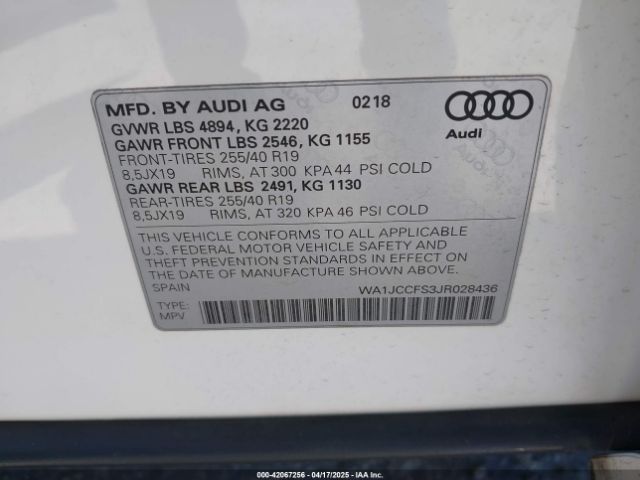 WA1JCCFS3JR028436 Audi Q3 2.0t Premium/2.0t Sport Premium