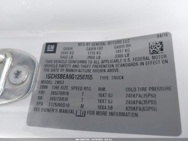 1GCHSBEA8G1258765 Chevrolet Colorado Wt